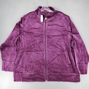 New Talbots Velour Velvet Jacket Size 2X Purple‎ Long Sleeve Full Zip Pockets